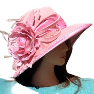 Something Special 100% Felt Pink Brim ribbon feathers Ladies Dress Hat Floral